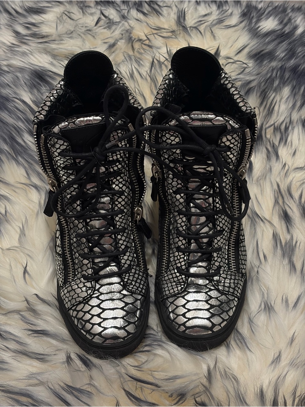 silver python giuseppe zanotti wedge heel